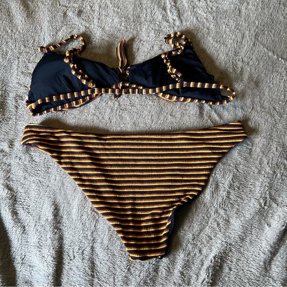 RVCA Bondi Stripe Knot Tri - Textured Stripe Bikini Two Piece Swimsuit Size XL - Picture 6 of 6